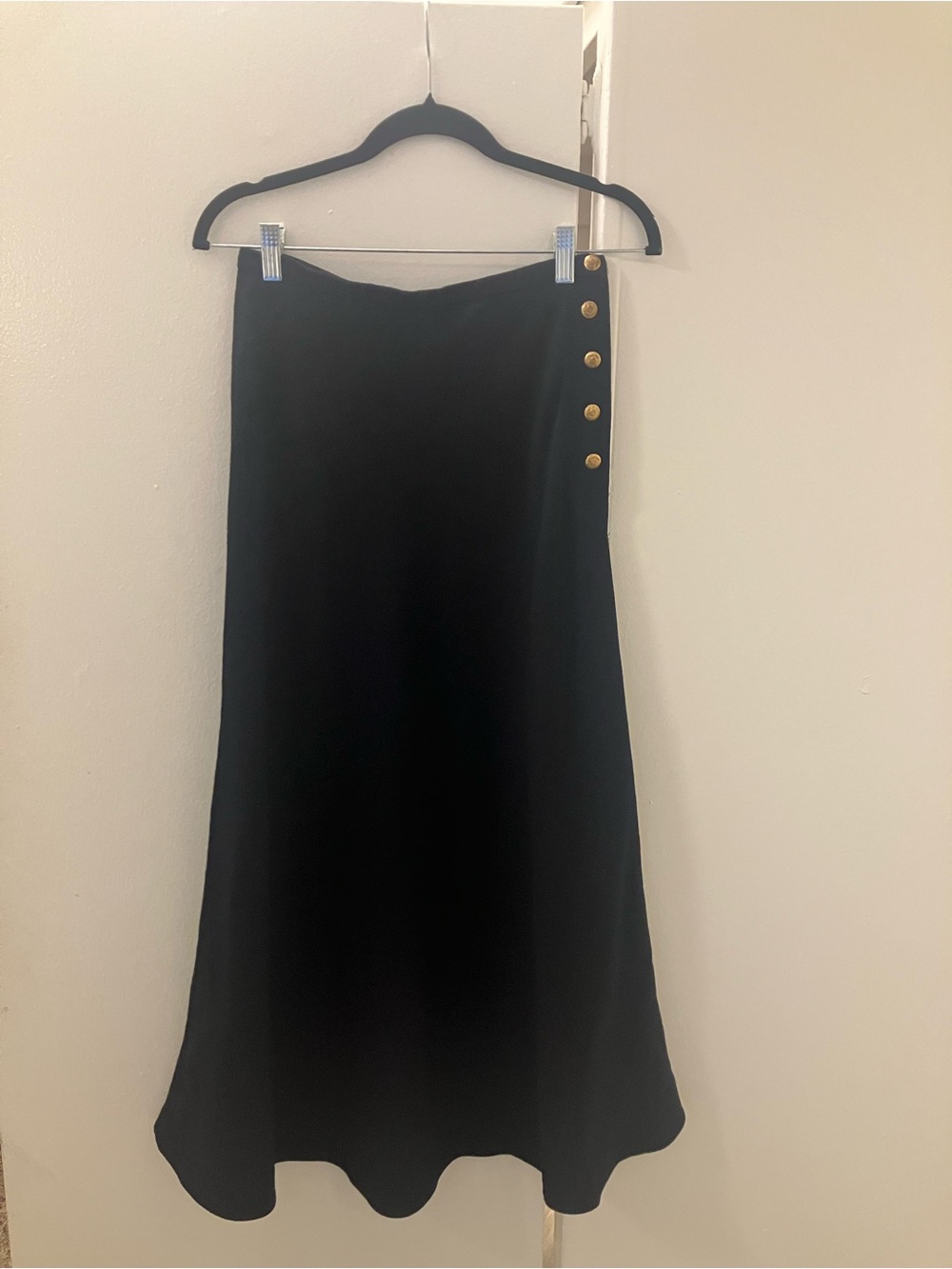 Vintage Ralph Lauren Womens Skirt Dark Blue Flare Long Crest Buttons Petite 8 8P